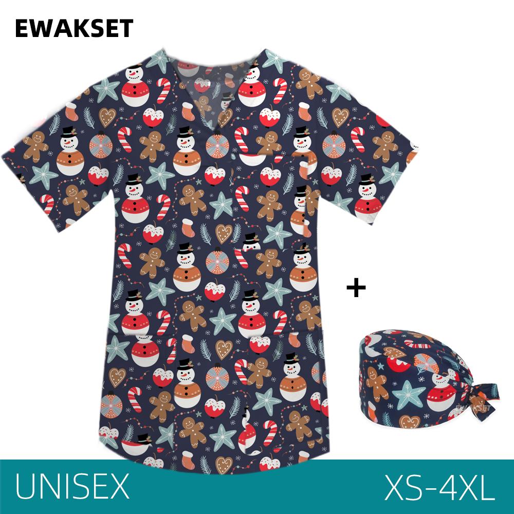 EWAKCOT Weihnachten Bedruckte Scrub Tops Damen Herren Arbeitsbluse Krankenschwester Arzt Krankenpflege Medizinisches Zubehör T-Shirt Unisex M von Joom DACH