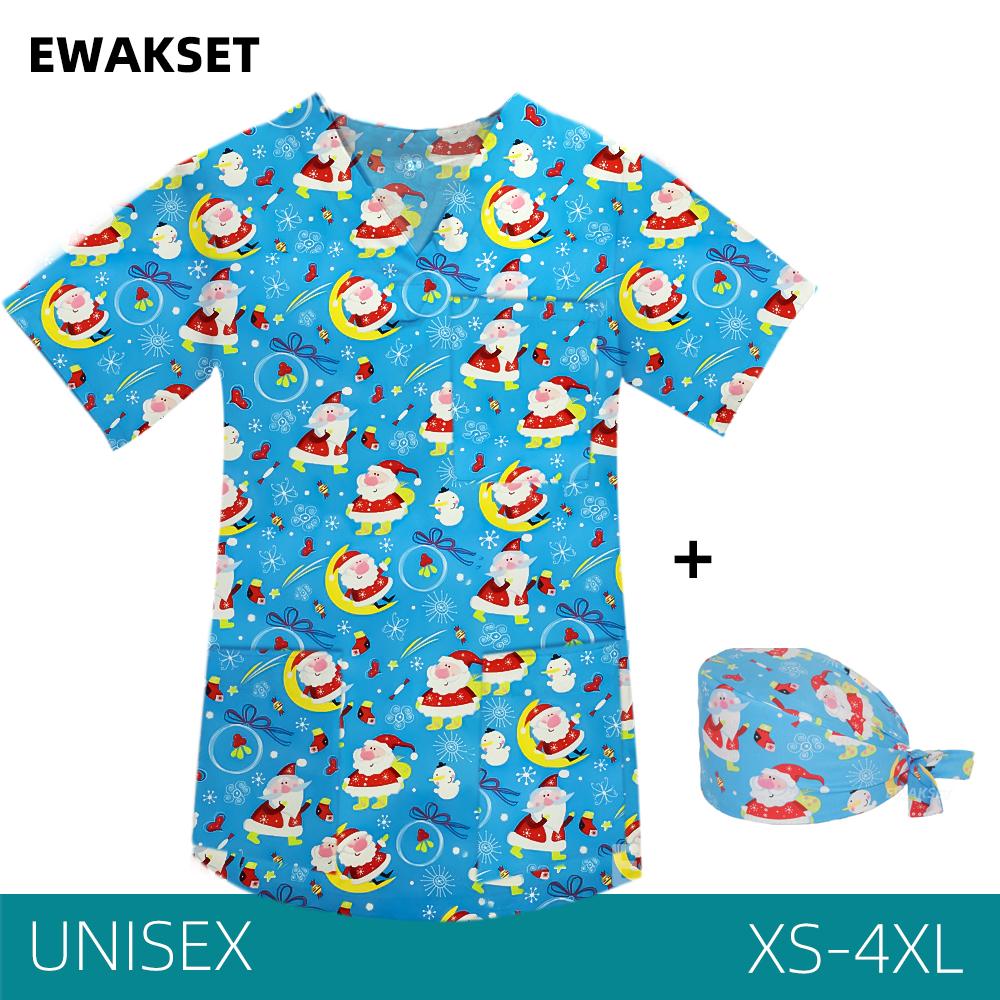 EWAKCOT Weihnachten Bedruckte Scrub Tops Damen Herren Arbeitsbluse Krankenschwester Arzt Krankenpflege Medizinisches Zubehör T-Shirt Unisex M von Joom DACH