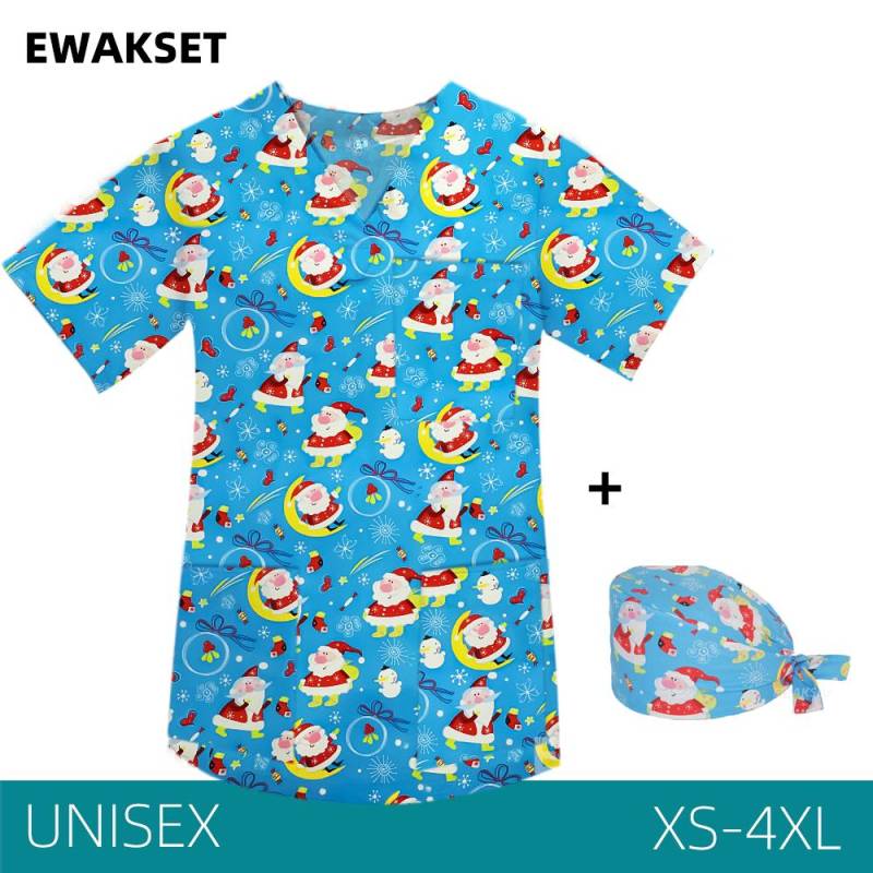 EWAKCOT Weihnachten Bedruckte Scrub Tops Damen Herren Arbeitsbluse Krankenschwester Arzt Krankenpflege Medizinisches Zubehör T-Shirt Unisex M von Joom DACH
