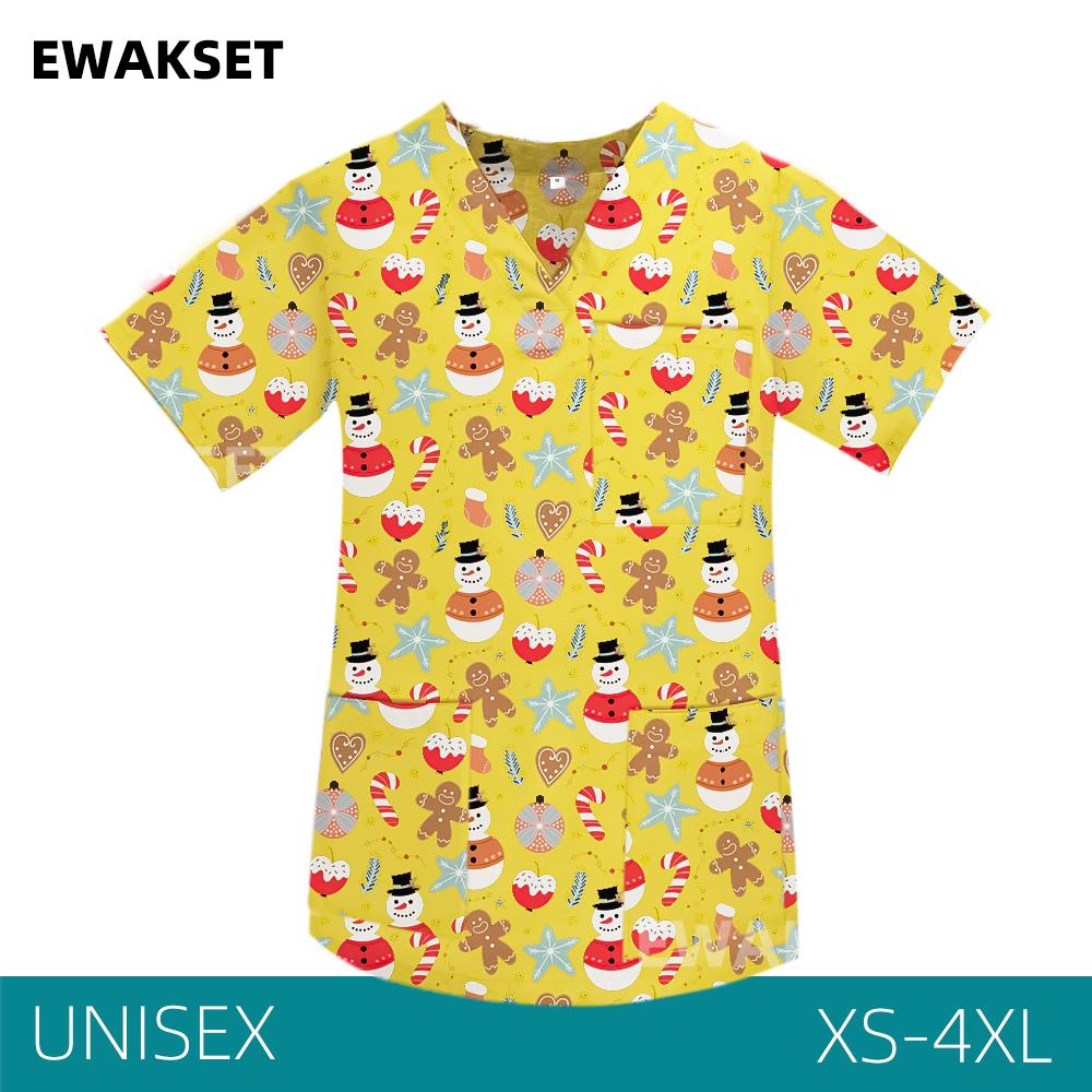 EWAKCOT Weihnachten Bedruckte Scrub Tops Damen Herren Arbeitsbluse Krankenschwester Arzt Krankenpflege Medizinisches Zubehör T-Shirt Unisex M von Joom DACH