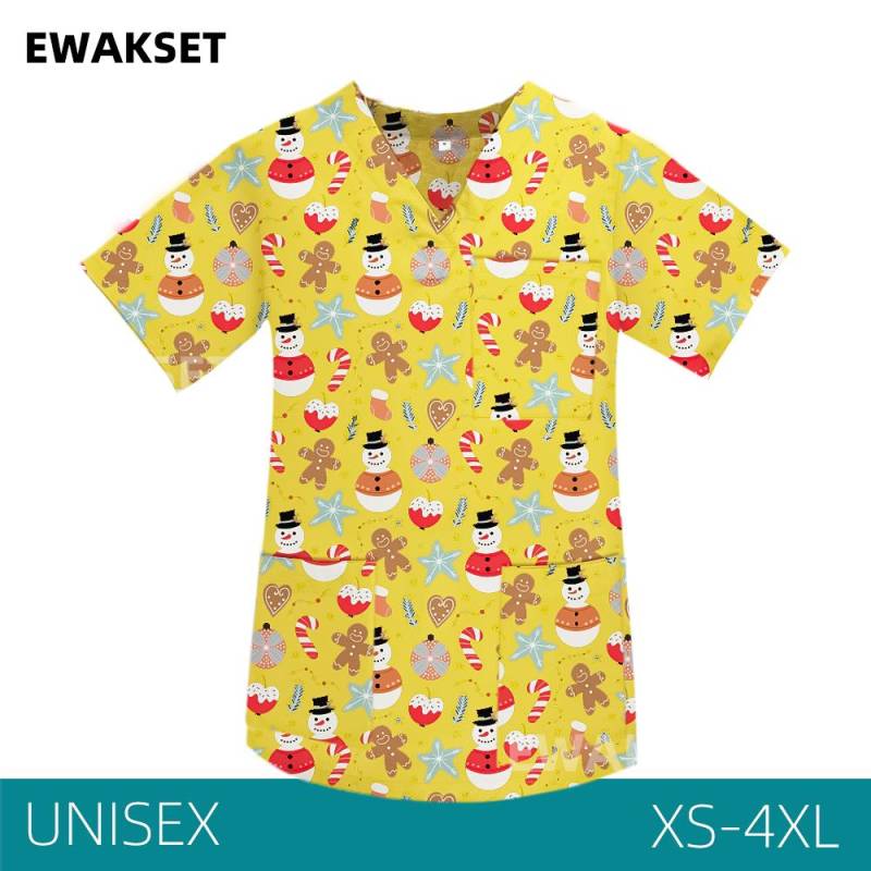 EWAKCOT Weihnachten Bedruckte Scrub Tops Damen Herren Arbeitsbluse Krankenschwester Arzt Krankenpflege Medizinisches Zubehör T-Shirt Unisex M von Joom DACH