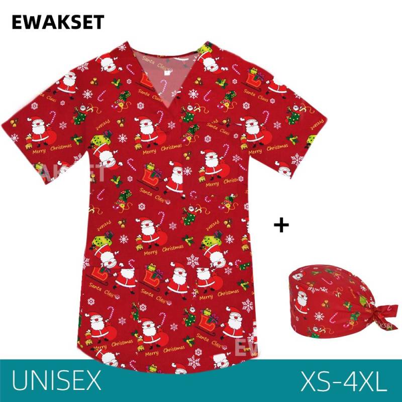 EWAKCOT Weihnachten Bedruckte Scrub Tops Damen Herren Arbeitsbluse Krankenschwester Arzt Krankenpflege Medizinisches Zubehör T-Shirt Unisex M von Joom DACH