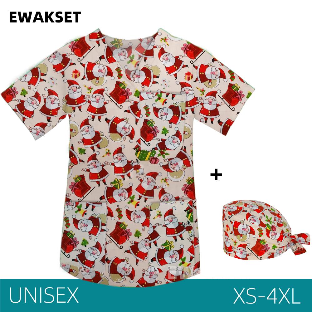 EWAKCOT Weihnachten Bedruckte Scrub Tops Damen Herren Arbeitsbluse Krankenschwester Arzt Krankenpflege Medizinisches Zubehör T-Shirt Unisex S von Joom DACH