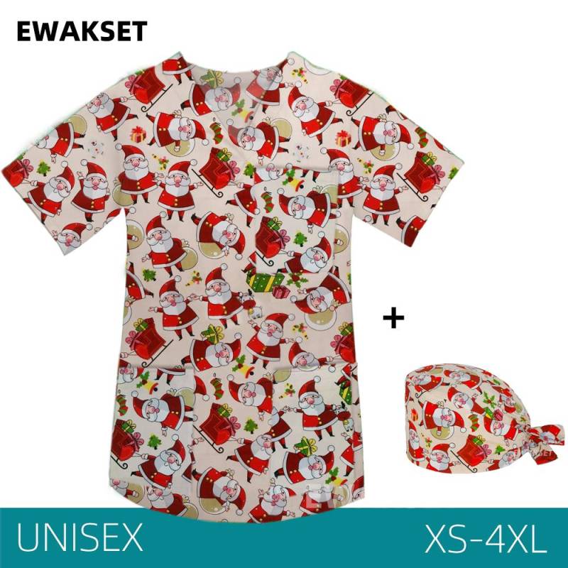 EWAKCOT Weihnachten Bedruckte Scrub Tops Damen Herren Arbeitsbluse Krankenschwester Arzt Krankenpflege Medizinisches Zubehör T-Shirt Unisex S von Joom DACH