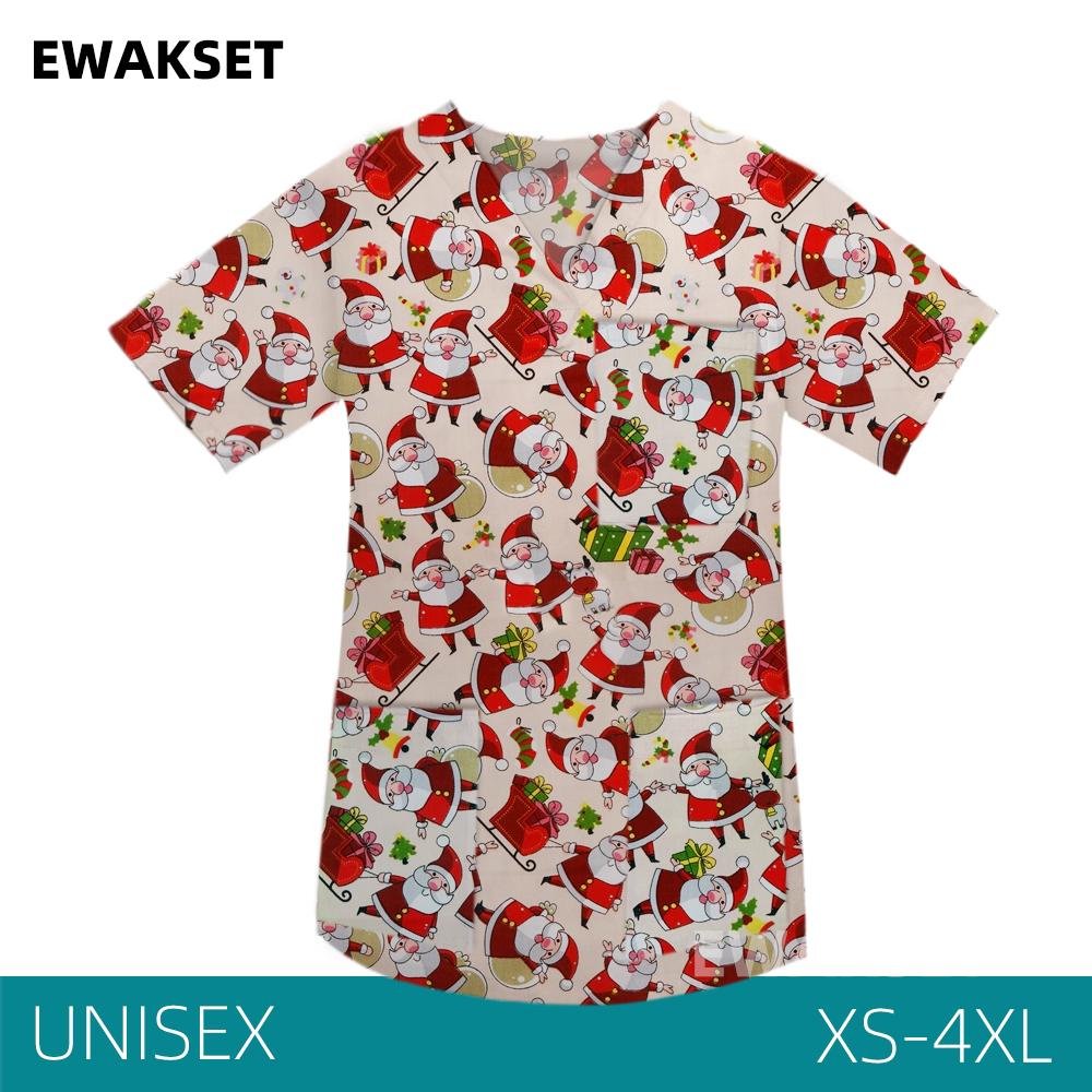 EWAKCOT Weihnachten Bedruckte Scrub Tops Damen Herren Arbeitsbluse Krankenschwester Arzt Krankenpflege Medizinisches Zubehör T-Shirt Unisex XXL von Joom DACH