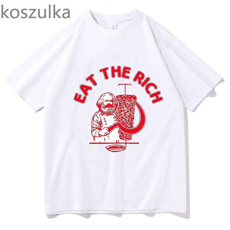 Eat The Rich Doner Kebab Karl Marx Socialist Hasan Piker Print T-Shirts Männer Frauen Casual Loose T-Shirt Kurzarm Streetwear XL von Joom DACH