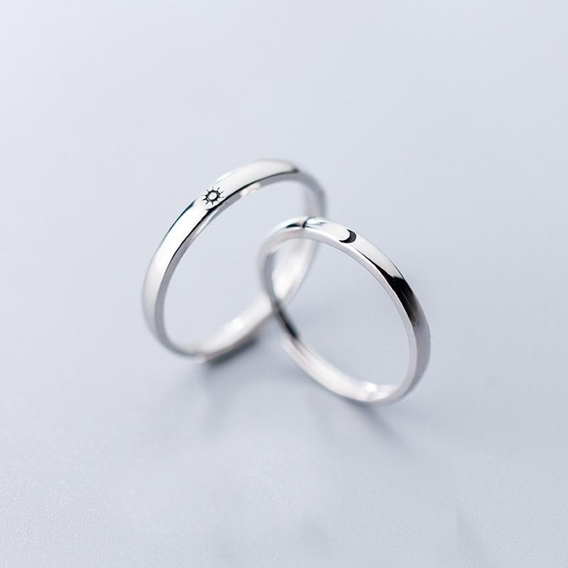 Echte 925 Sterling Silber Klassische Romantische Verstellbare Sonne & Mond Paar Liebhaber Fingerringe für Frauen Hochzeitsschmuck von Joom DACH