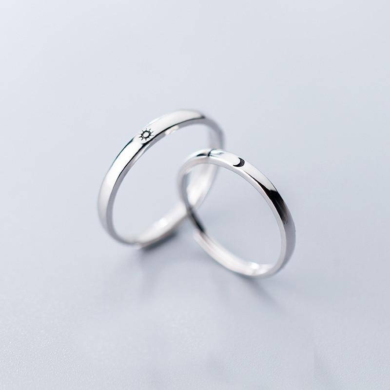 Echte 925 Sterling Silber Klassische Romantische Verstellbare Sonne & Mond Paar Liebhaber Fingerringe für Frauen Hochzeitsschmuck von Joom DACH