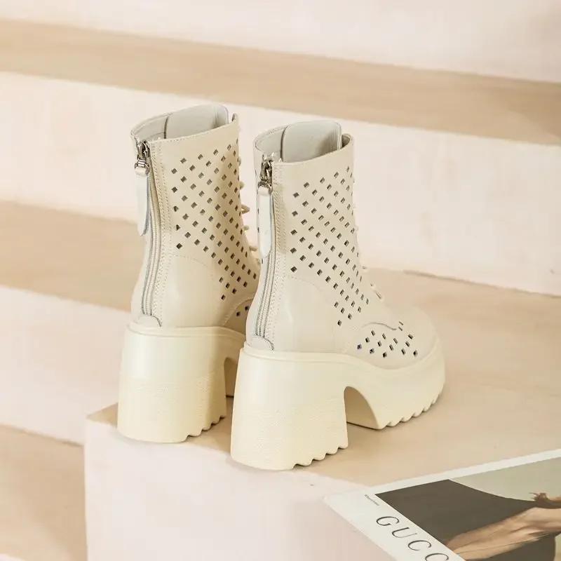 Echte Damen Sommerstiefel Mode High Heels Stiefeletten für Damen Schuhe Damen Einfarbig Damen Sommer Stiefeletten Schuhe 38 von Joom DACH