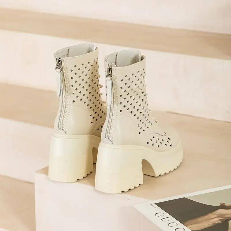 Echte Damen Sommerstiefel Mode High Heels Stiefeletten für Damen Schuhe Damen Einfarbig Damen Sommer Stiefeletten Schuhe 38 von Joom DACH