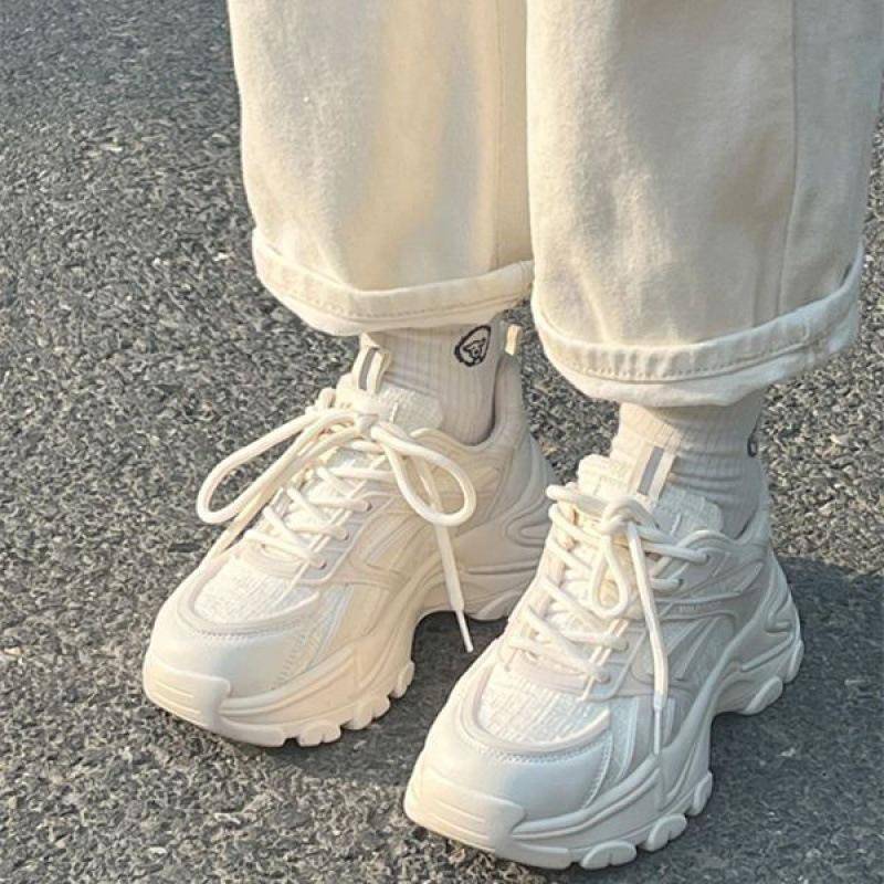 Echte Damenschuhe aus weichem Leder, Papa-Schuhe, Damen, Herbst, atmungsaktiv, dünn und passend, lässig, dicke Sohle, erhöhte Freizeit-Sneaker für Damen 40 von Joom DACH