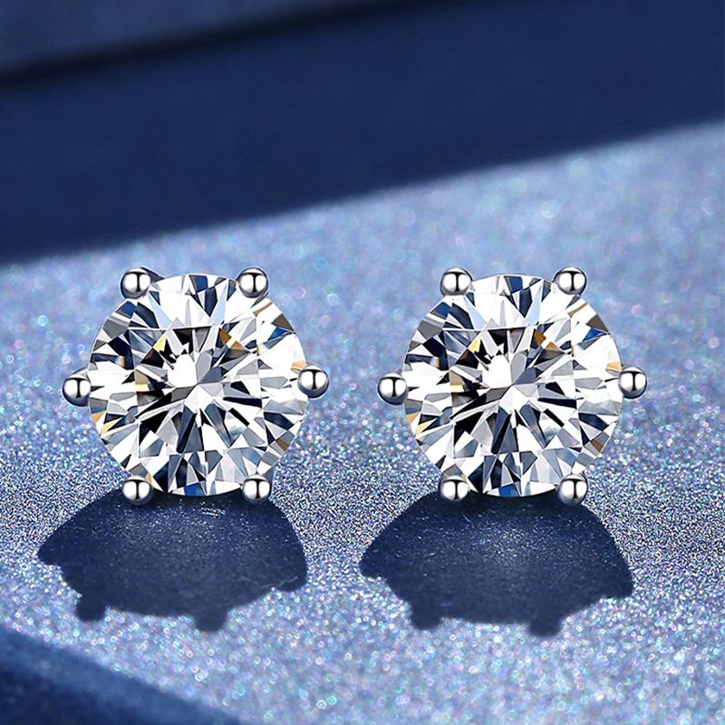 Echte Moissanit-Diamant-Ohrstecker, D-Farbe, 1 Karat, 925er Sterlingsilber, sechs Zinken-Ohrringe, Hochzeit, edler Schmuck für Frauen 1.0ct 6.5mm 1 Pair von Joom DACH
