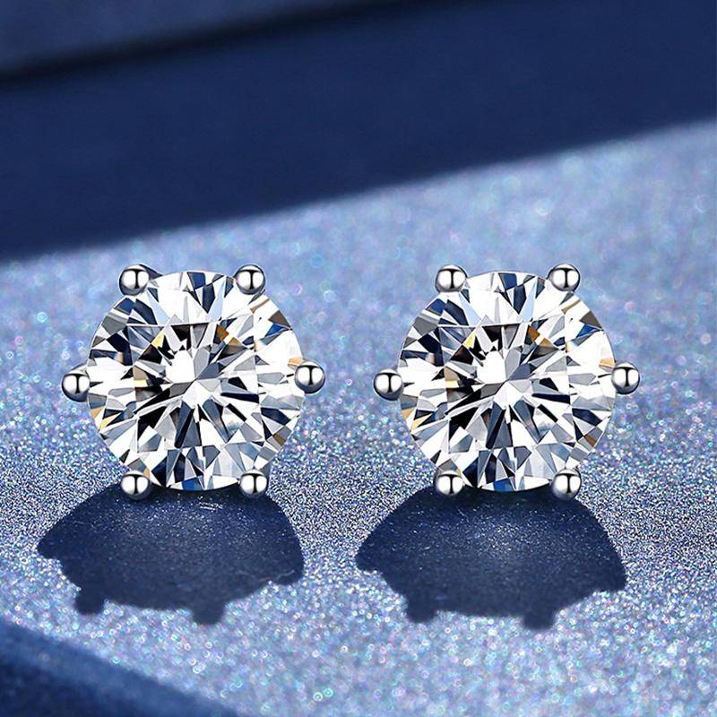 Echte Moissanit-Diamant-Ohrstecker, D-Farbe, 1 Karat, 925er Sterlingsilber, sechs Zinken-Ohrringe, Hochzeit, edler Schmuck für Frauen 1.0ct 6.5mm 1 Pair von Joom DACH