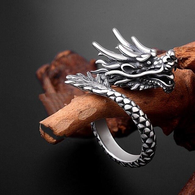 Echter Sterlingsilber S990 Personalisierter Drachenring, Thailändischer Silber Herren und Damen Retro Mode Offener Dominanter Ring Schmuck Geschenk Resizable von Joom DACH