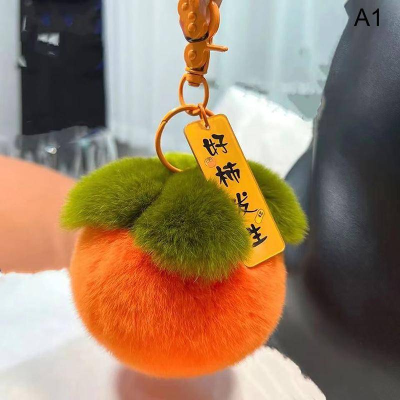 Echtes Kaninchenhaar Mini süße Glücks-Persimmon-Schlüsselanhänger Frauen Plüsch Rex Kaninchenfell Auto Schlüsselanhänger Tasche Dekoration Anhänger Geschenk as the picture von Joom DACH
