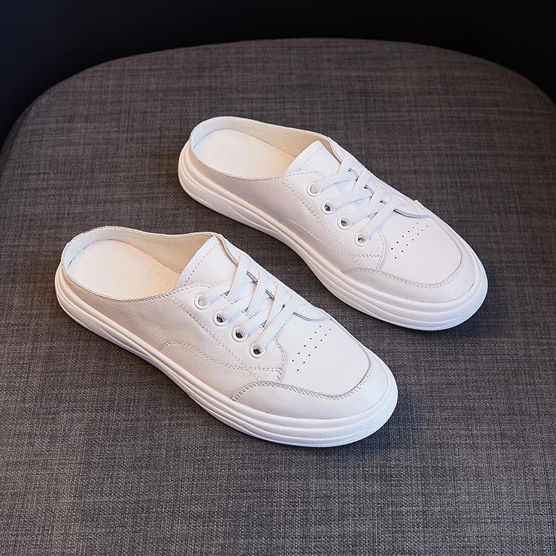 Echtes Leder Baotou Halb-hausschuhe frauen Oberbekleidung Sommer Neue Stil Faul Slip-auf Weichen sohlen Halb-hausschuhe Kleine Weiße Schuhe 40 von Joom DACH