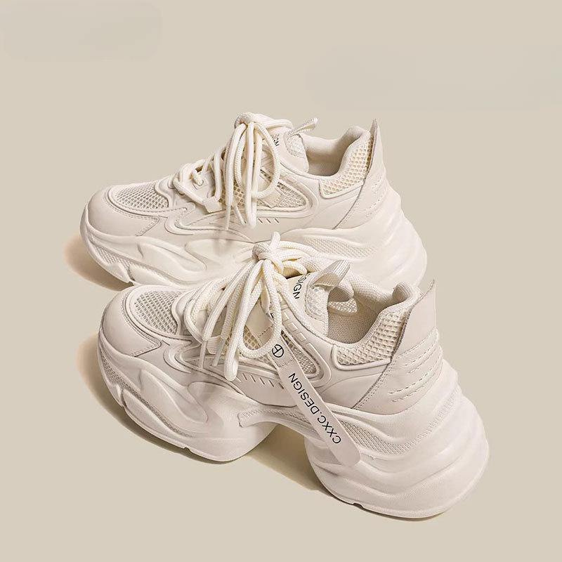 Echtes Leder Daddy Schuhe Damen Frühling und Sommer Neu Mesh Atmungsaktiv Dicke Sohle Erhöht Leichter Lässiger Sneaker 40 von Joom DACH