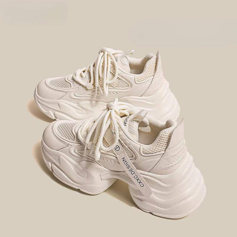 Echtes Leder Daddy Schuhe Damen Frühling und Sommer Neu Mesh Atmungsaktiv Dicke Sohle Erhöht Leichter Lässiger Sneaker 40 von Joom DACH