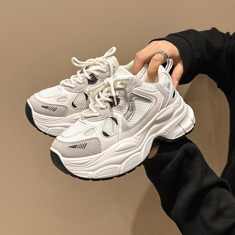 Echtes Leder Daddy Schuhe Damen Frühling und Sommer Neu Mesh-Oberfläche Plateau Erhöhen Freizeitschuhe All-Matching Sneaker 40 von Joom DACH