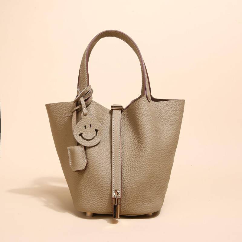 Echtes Leder Damen Gemüse Korb Tasche Tasche Herbst und Winter Litschi Muster Eimer Tasche Handtasche für Frauen grau von Joom DACH