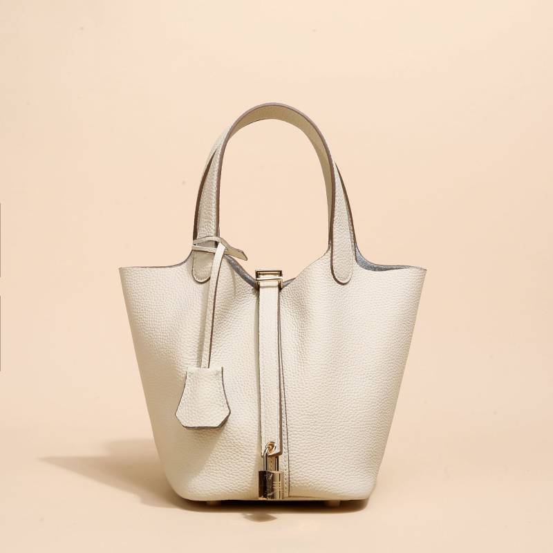 Echtes Leder Damen Gemüse Korb Tasche Tasche Herbst und Winter Litschi Muster Eimer Tasche Handtasche für Frauen weiß von Joom DACH