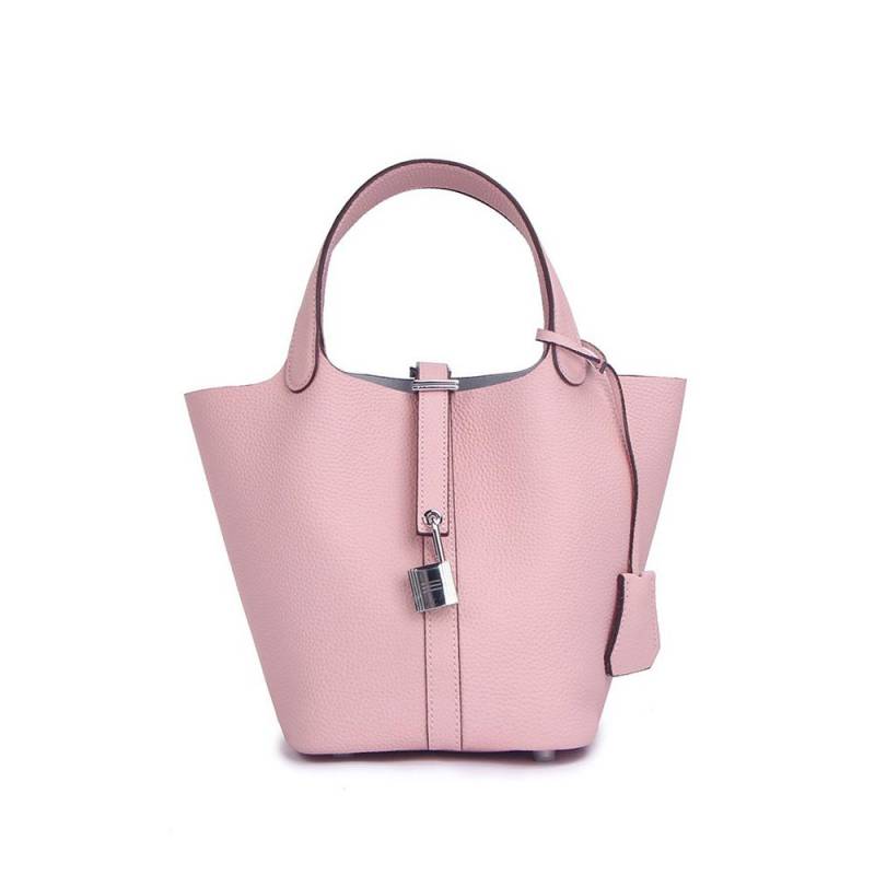 Echtes Leder Damen Handtaschen Designer Kleine Tragetasche Ohne Logo Erste Schicht Rindsleder Schulter Einkaufstasche Mit Silberfarbenem Vorhängeschloss Mini 18x13x18cm rosa von Joom DACH