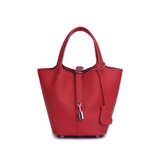Echtes Leder Damen Handtaschen Designer Kleine Tragetasche Ohne Logo Erste Schicht Rindsleder Schulter Einkaufstasche Mit Silberfarbenem Vorhängeschloss S 22x17x22cm rot von Joom DACH