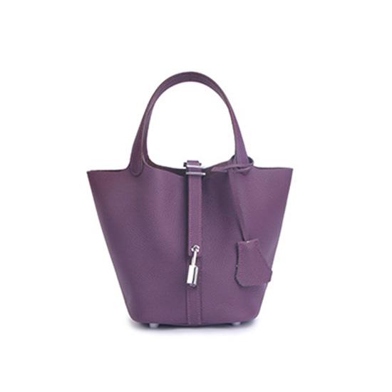 Echtes Leder Damen Handtaschen Designer Kleine Tragetasche Ohne Logo Erste Schicht Rindsleder Schulter Einkaufstasche Mit Silberfarbenem Vorhängeschloss S 22x17x22cm violett von Joom DACH