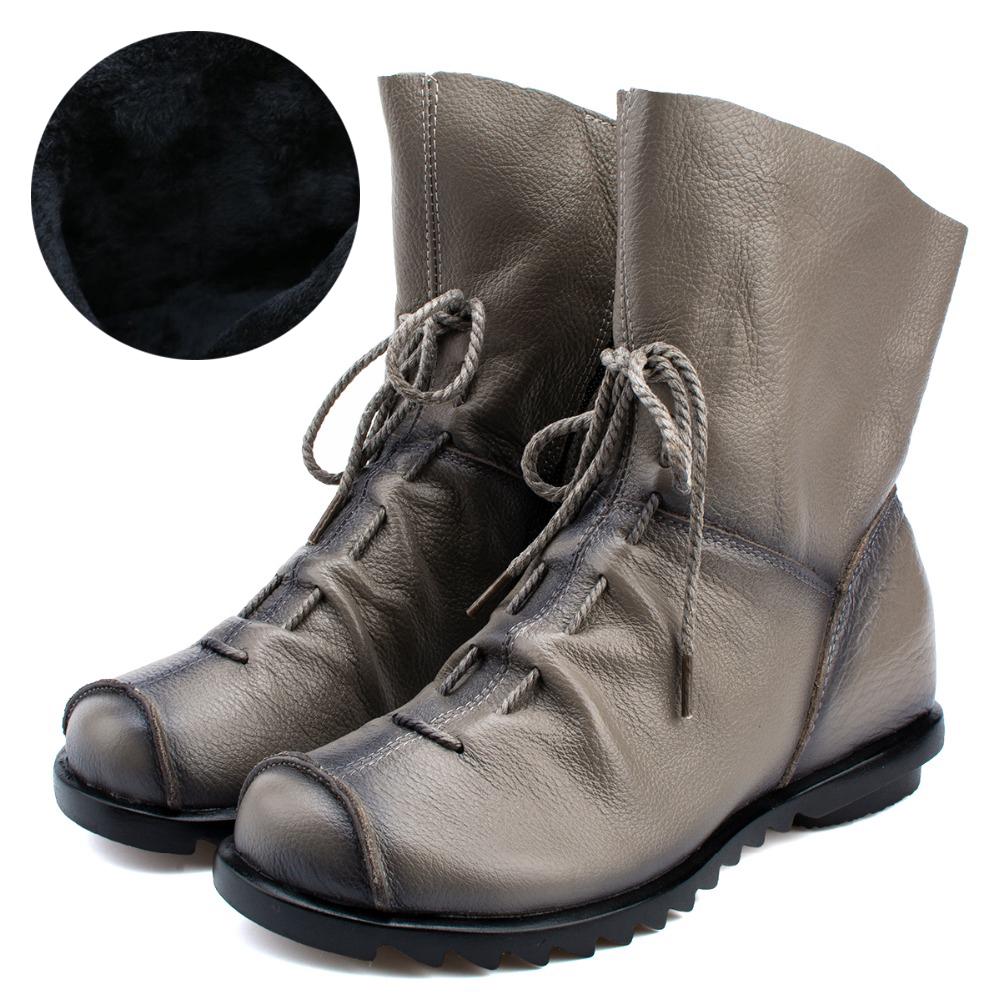 Echtes Leder Damen Stiefel mit Fell Weiches Rindsleder Damen Winterschuhe Stiefeletten 40 grau von Joom DACH