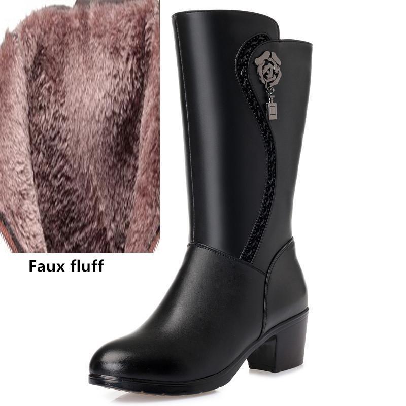 Echtes Leder Damen Wollstiefel Dicke warme Winter Schneestiefel Große Stiefel Damen 38 von Joom DACH