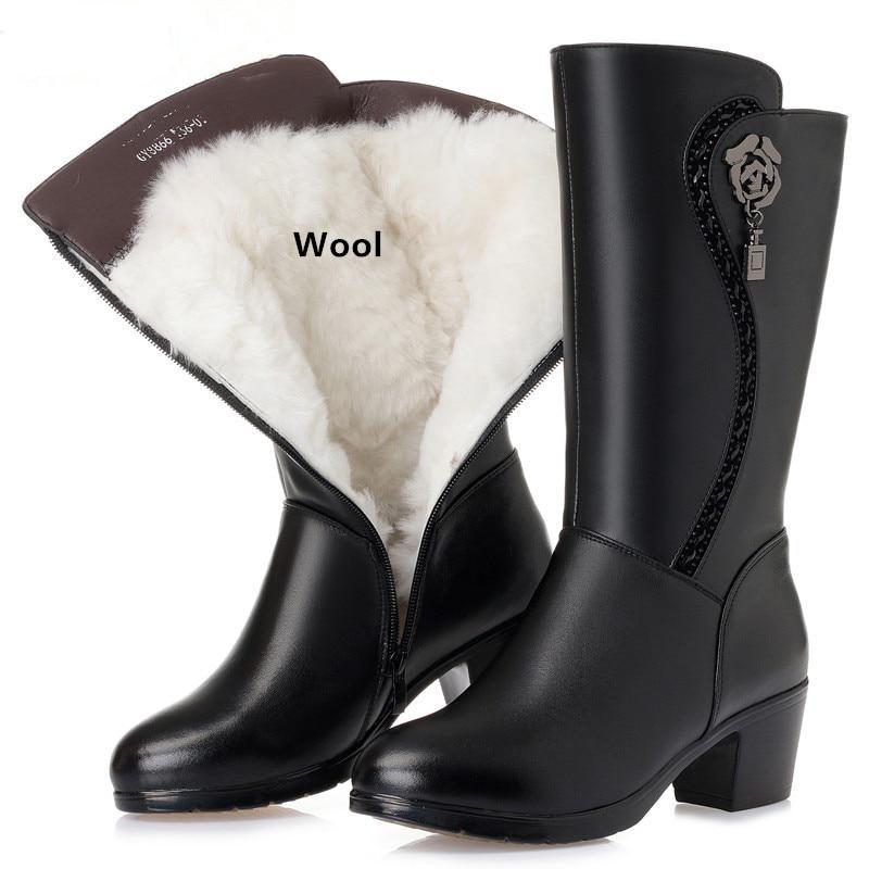 Echtes Leder Damen Wollstiefel Dicke warme Winter Schneestiefel Große Stiefel Damen 39 von Joom DACH