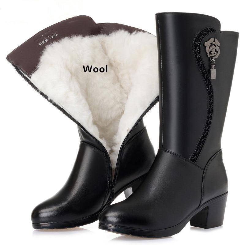 Echtes Leder Damen Wollstiefel Dicke warme Winter Schneestiefel Große Stiefel Damen 39 von Joom DACH