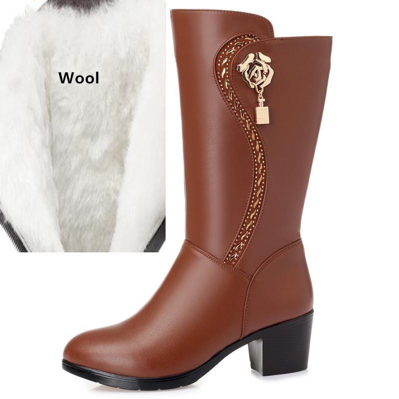 Echtes Leder Damen Wollstiefel Dicke warme Winter Schneestiefel Große Stiefel Damen 41 von Joom DACH