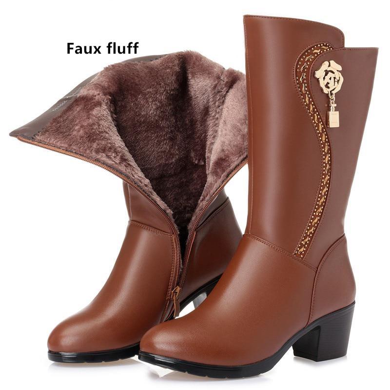 Echtes Leder Damen Wollstiefel Dicke warme Winter Schneestiefel Große Stiefel Damen 43 von Joom DACH