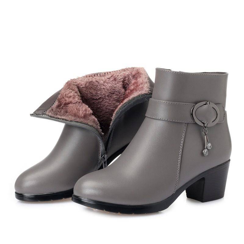 Echtes Leder Damen kurze Winterstiefel Damen Marton Stiefel Wollfutter Damen Schneestiefel 41 grau von Joom DACH