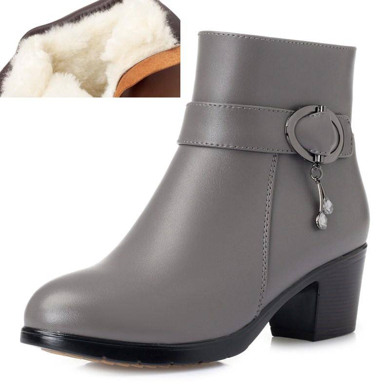 Echtes Leder Damen kurze Winterstiefel Damen Marton Stiefel Wollfutter Damen Schneestiefel 41 graue von Joom DACH
