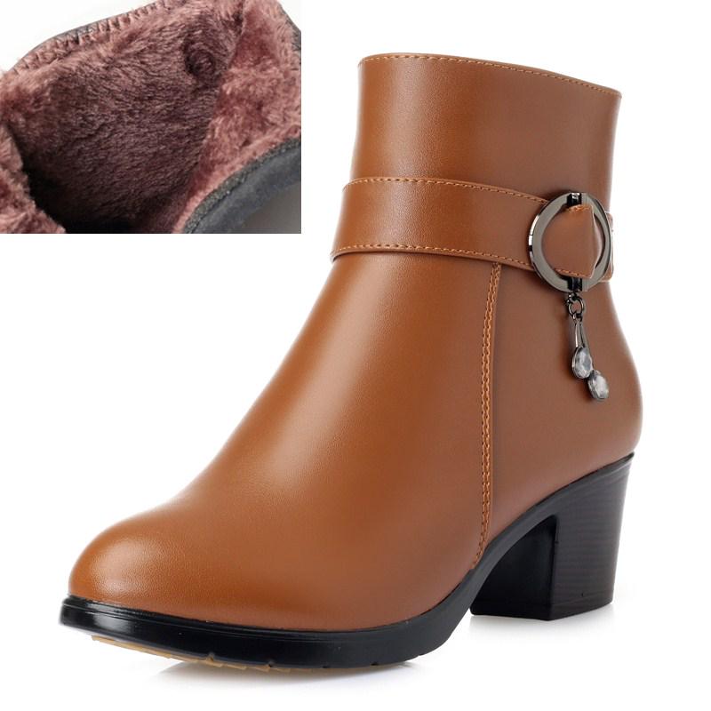 Echtes Leder Damen kurze Winterstiefel Damen Marton Stiefel Wollfutter Damen Schneestiefel 42 braun von Joom DACH