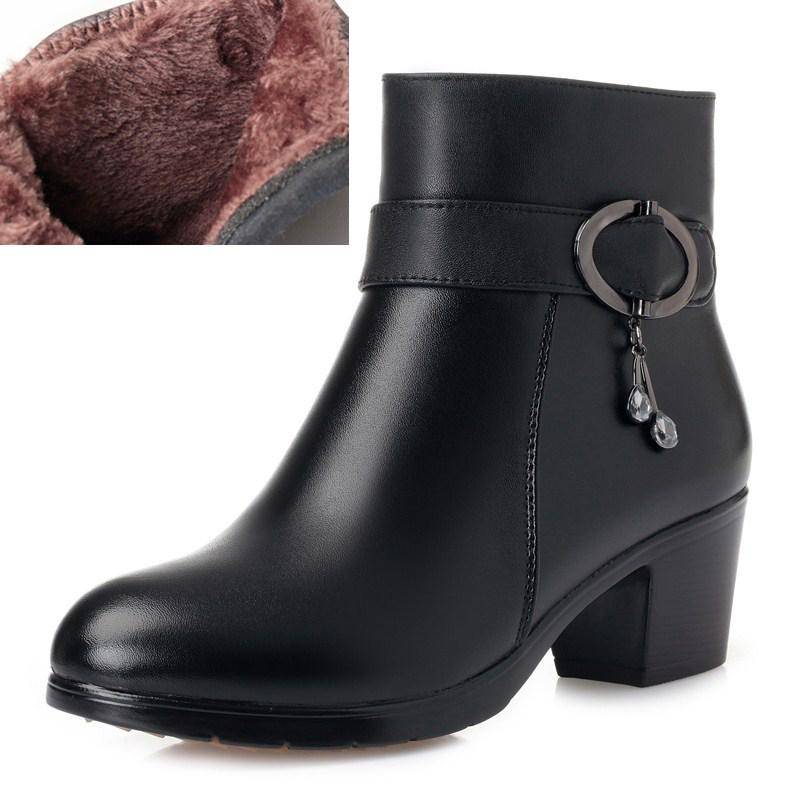 Echtes Leder Damen kurze Winterstiefel Damen Marton Stiefel Wollfutter Damen Schneestiefel 43 schwarz von Joom DACH