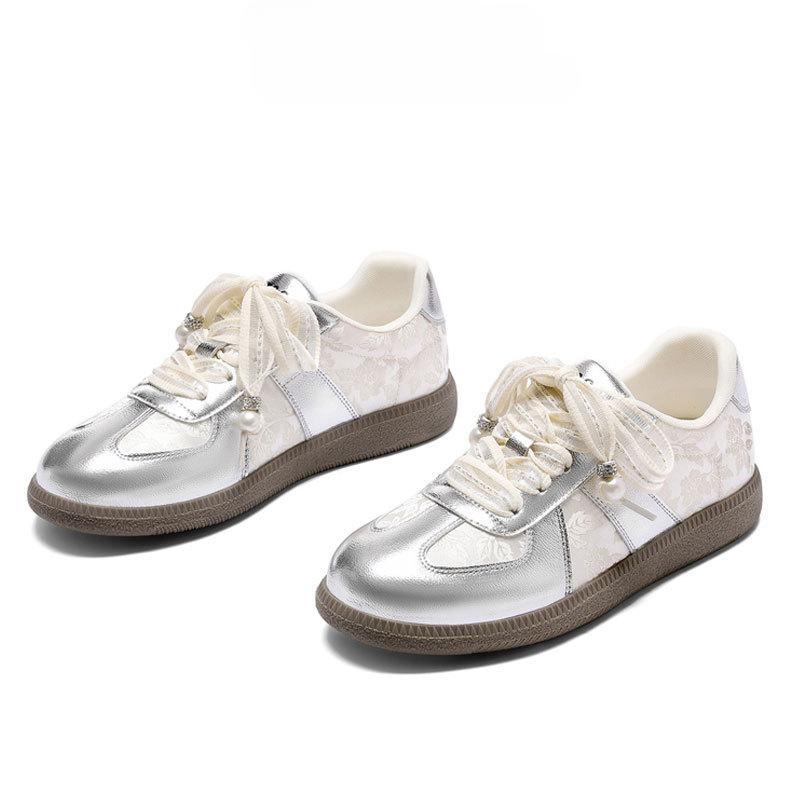 Echtes Leder Deutsche Trainingsschuhe Damen Sommer Neue Flache Sneaker Atmungsaktive Weiße Schuhe Nationaler Stil Lässiger Sneaker 40 von Joom DACH