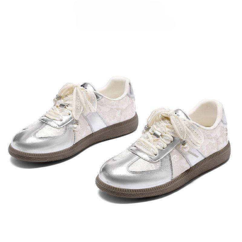 Echtes Leder Deutsche Trainingsschuhe Damen Sommer Neue Flache Sneaker Atmungsaktive Weiße Schuhe Nationaler Stil Lässiger Sneaker 40 von Joom DACH
