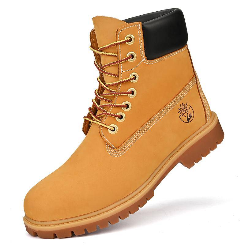 Echtes Leder Dicke Sohle Mode Stiefel neu Herren und Damen Britischer Stil gelbe Stiefel rutschfest Arbeitskleidung Schuhe Lederschuhe 42 gelb von Joom DACH