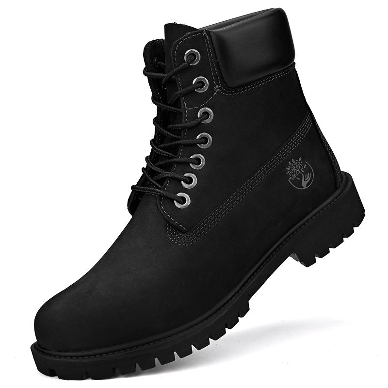 Echtes Leder Dicke Sohle Mode Stiefel neu Herren und Damen Britischer Stil gelbe Stiefel rutschfest Arbeitskleidung Schuhe Lederschuhe 43 schwarz von Joom DACH
