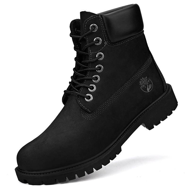 Echtes Leder Dicke Sohle Mode Stiefel neu Herren und Damen Britischer Stil gelbe Stiefel rutschfest Arbeitskleidung Schuhe Lederschuhe 43 schwarz von Joom DACH