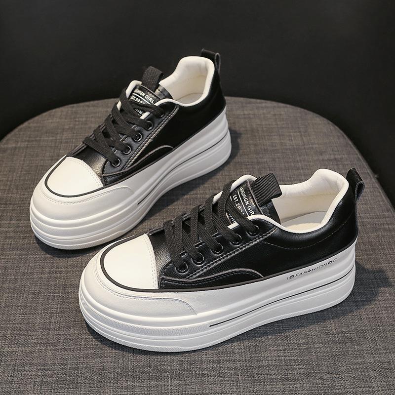 Echtes Leder Dicksohlige Weiße Schuhe für Damen Frühling und Sommer Neu Vielseitige Höhenerhöhende Einlegesohle Damenschuhe Lässige Sneaker Pumps 40 von Joom DACH