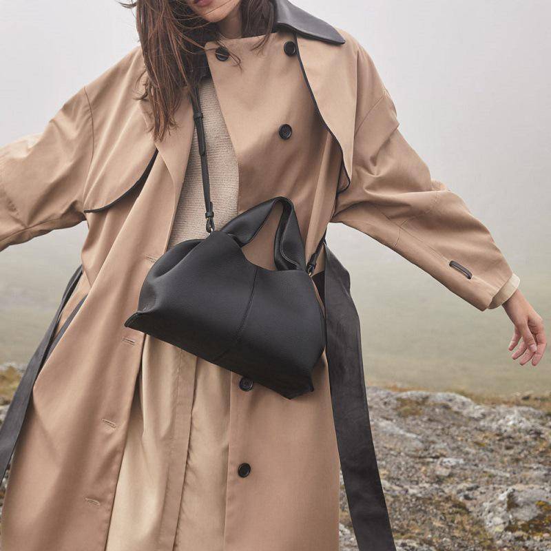 Echtes Leder Dumpling Umhängetasche im französischen Stil - Schicke und schlichte Wolkenhandtasche für Damen No Gift Box: 32*20*16cm von Joom DACH