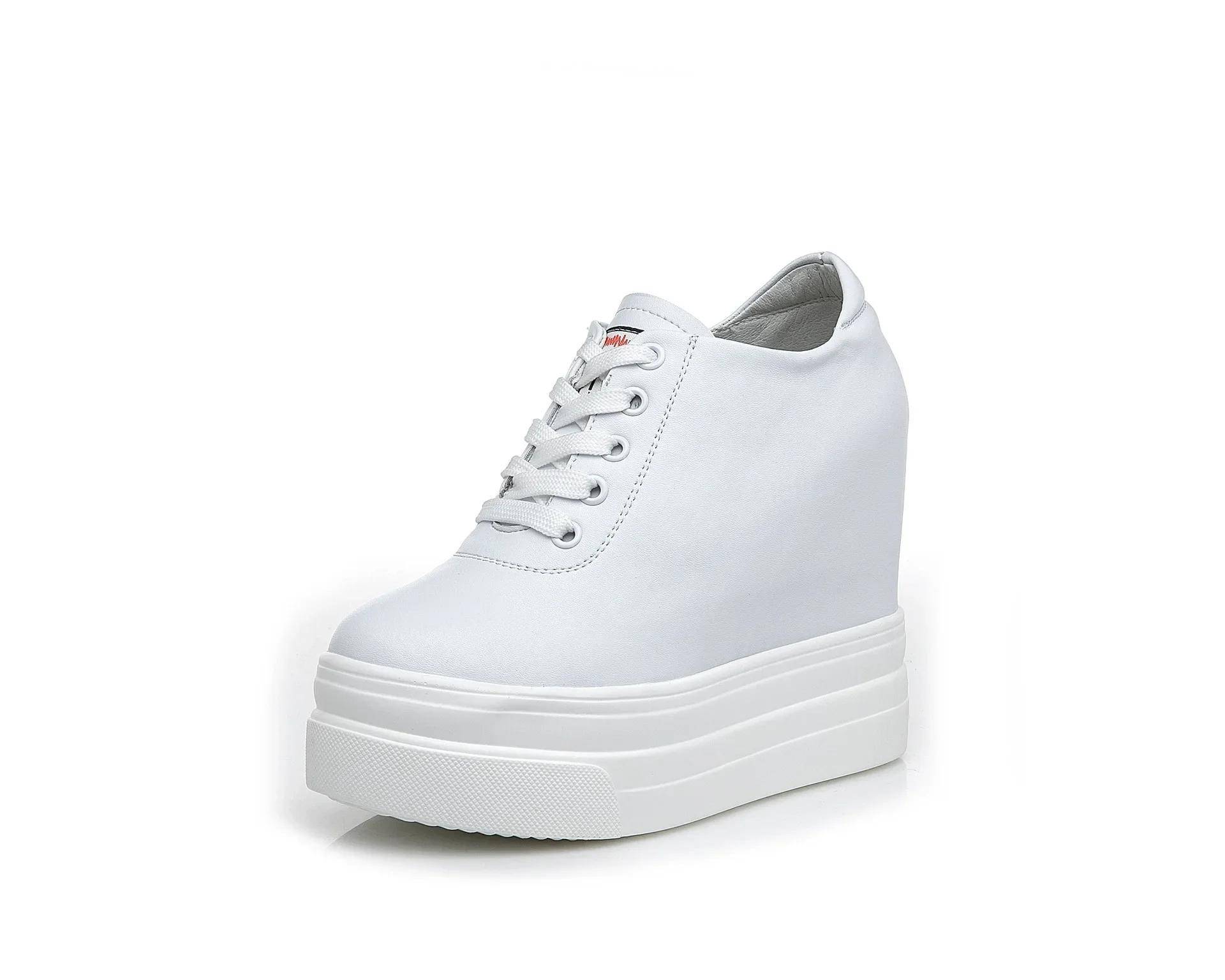 Echtes Leder Erhöhte Damenschuhe 11cm Mode Klassische Freizeitschuhe Original Koreanische Version Absätze Herbst Neuer Sneaker Damen 38 weiß von Joom DACH
