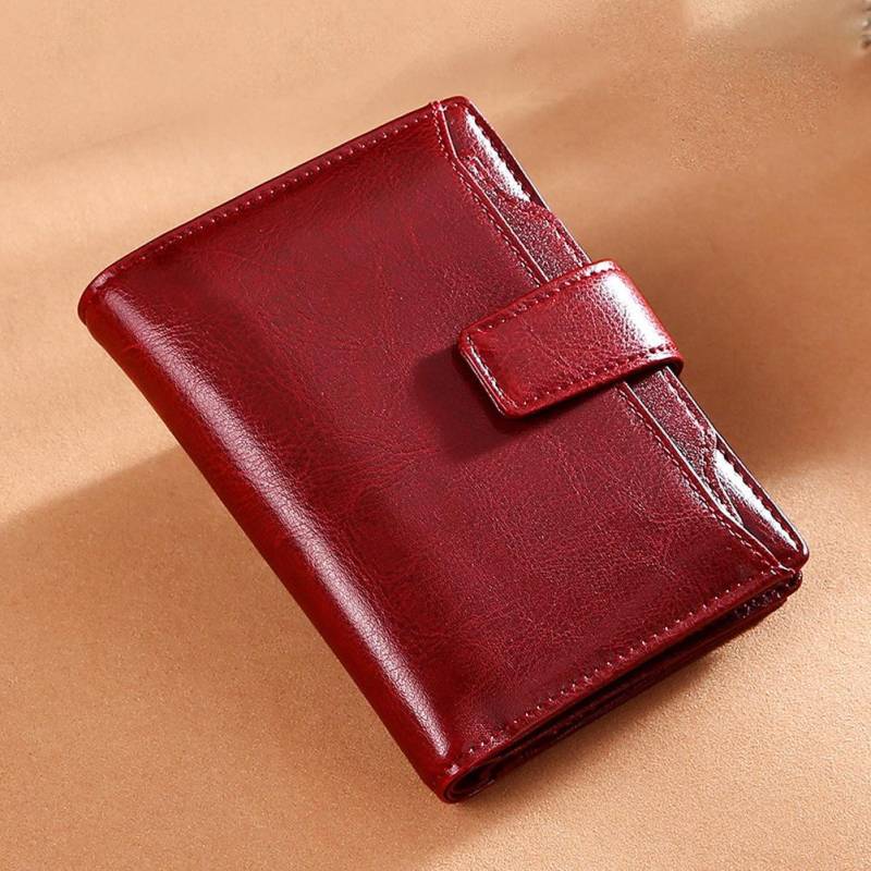 Echtes Leder Frauen Brieftasche Retro Öl Wachs Rindsleder Mädchen Brieftasche Kurze Zipper Nette Kleine Geldbörse für Frau bordeaux von Joom DACH