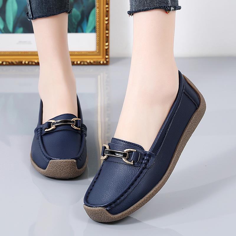 Echtes Leder Frauen Wohnungen Frau Casual Schuhe Luxus Loafers Weibliche Slip-on Bootsschuhe Mokassins Große Größe 35-44 36 von Joom DACH