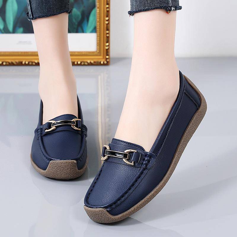 Echtes Leder Frauen Wohnungen Frau Casual Schuhe Luxus Loafers Weibliche Slip-on Bootsschuhe Mokassins Große Größe 35-44 36 von Joom DACH