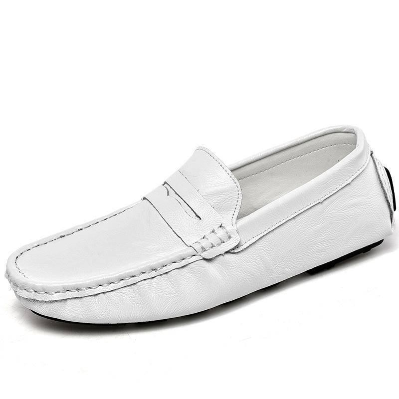 Echtes Leder Herren Freizeitschuhe Weiche Mokassins Herren Flats Mode Marke Herren Loafer Atmungsaktive Fahrschuhe 42 weiß von Joom DACH